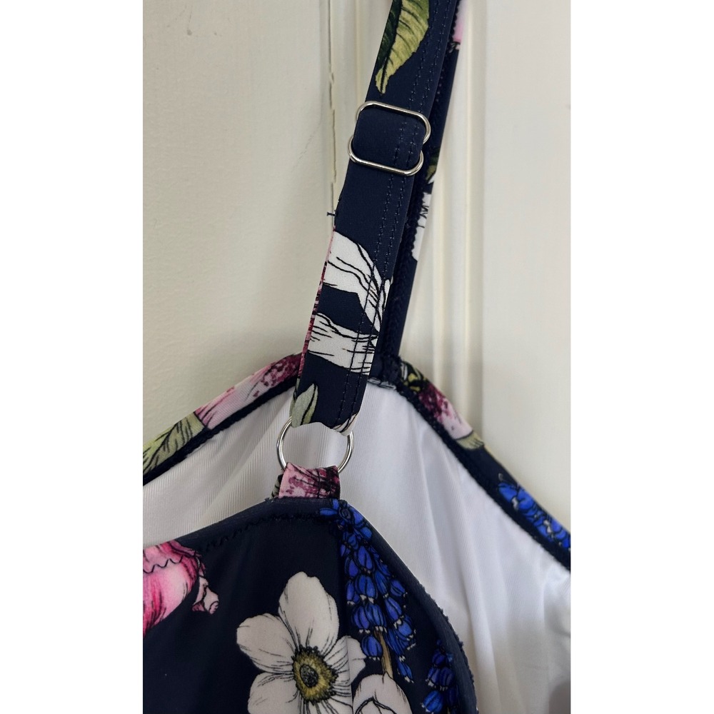 NWT Cupshe Womens 4X Navy Blue Floral Ruffle Lace Up One Piece Swimsuit Beach - Picture 3 of 7